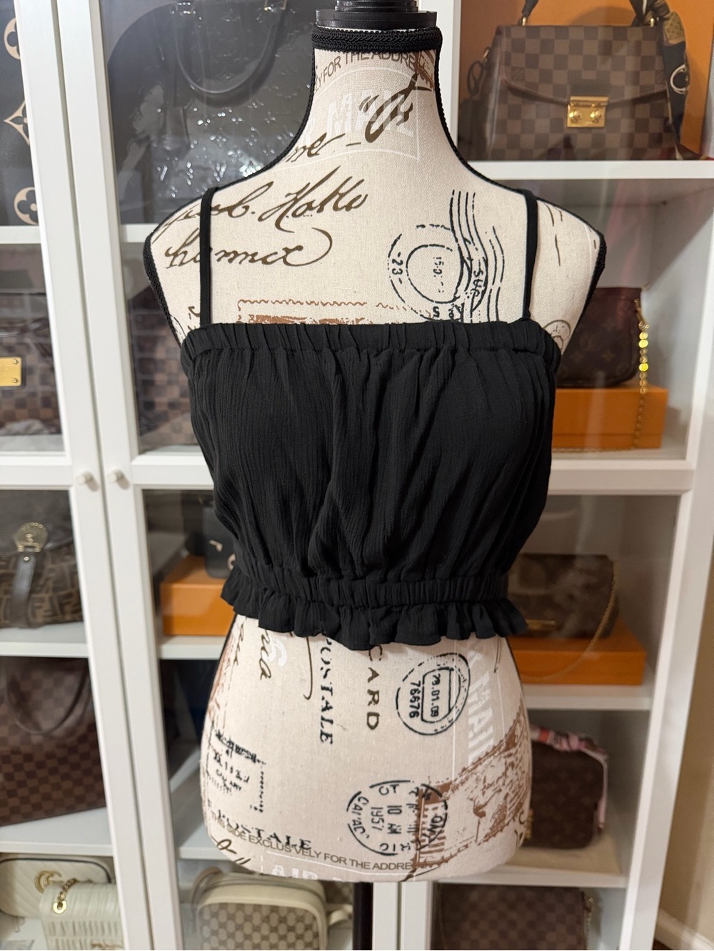 Hollister Black Smocked Crop Cami with Spaghetti Straps